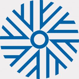 Logo der Mühlenvereinigung: blauer Mühlstein